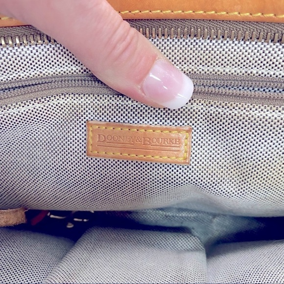 Vintage Dooney and Bourke Tan Leather and Fabric Logo Shoulder Bag - Picture 8 of 12
